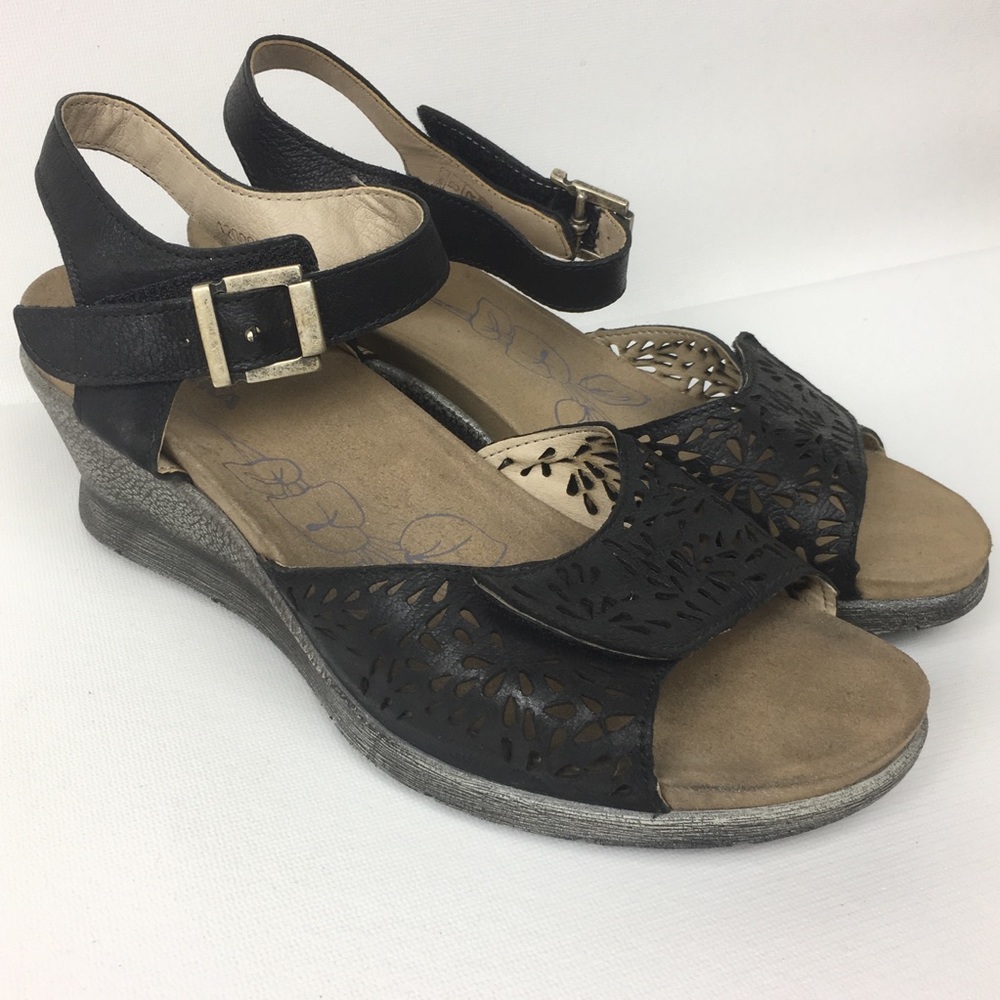ROMIKA Black Leather Wedge Sandals Sz 9/40